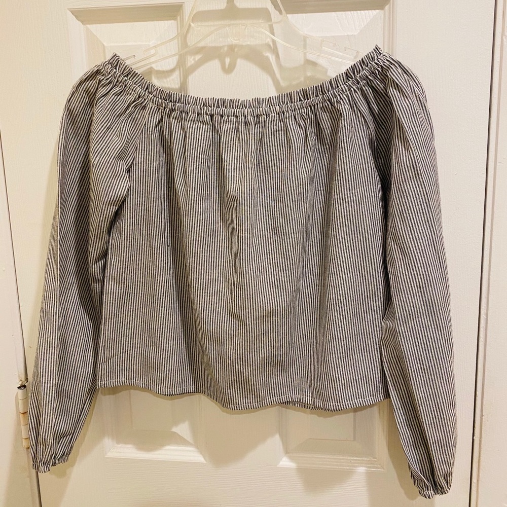 Brandy Melville Off the Shoulder Top Blue Striped - Picture 10 of 10